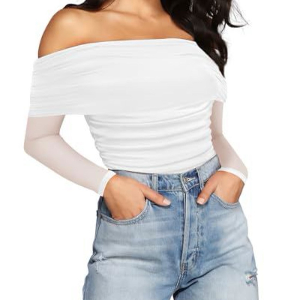🆕 Off-Shoulder White Bodysuit